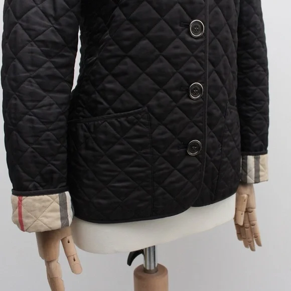 Burberry Brit Black Quilted Jacket with Nova Check Plaid- S - Picture 4 of 7